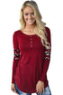 Sexy Red Floral Print Splice Sleeve Pullover Blouse